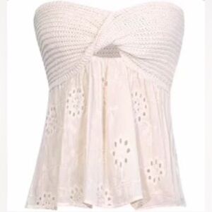 Knot front knit embroidered strapless top Micas